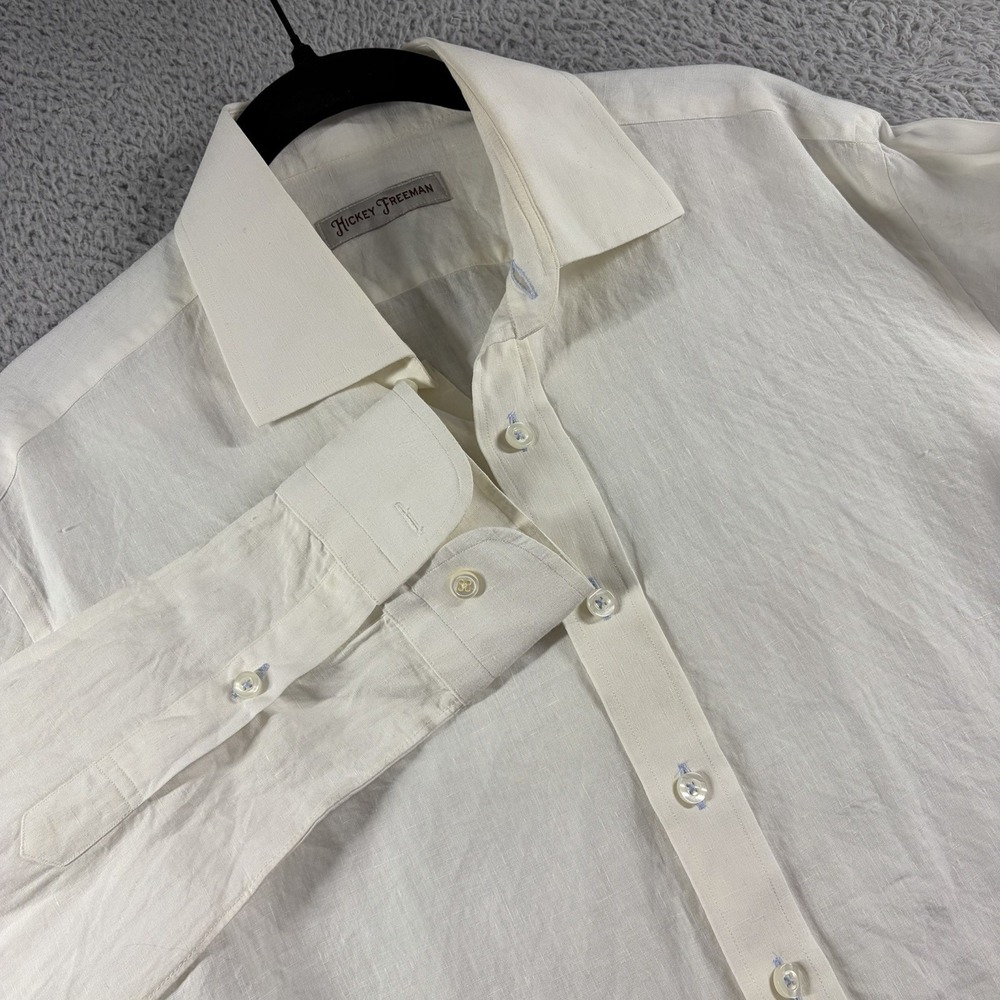Hickey Freeman Shirt Mens Medium White Ivory‎ Lightweight Flowy Casual Button Up